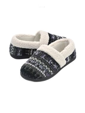 RockDove Knit Memory Foam Slippers in Black, Gray & Silver with Cream Sherpa